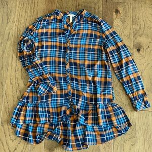 Matilda Jane blue and orange plaid shirt, size L